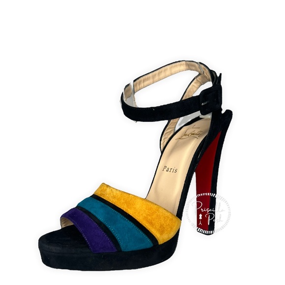 Christian Louboutin Color Block Viva Bella 140 Veau Velours Sandals Platform - Picture 4 of 15